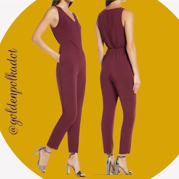 Burgundy jumpsuit ALI & Jay Slim Leg Asymmetrical Jumpsuit Small NWT Retail $138 - Picture 3 of 9